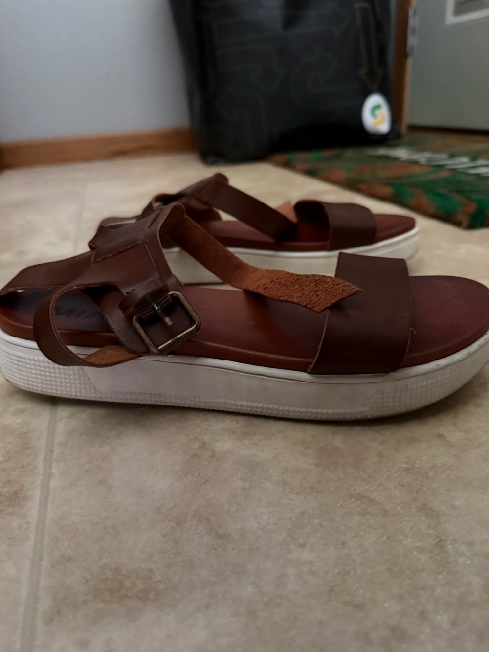 Women’s Brown Leather Platform Sandals - Casual Strappy Comfort